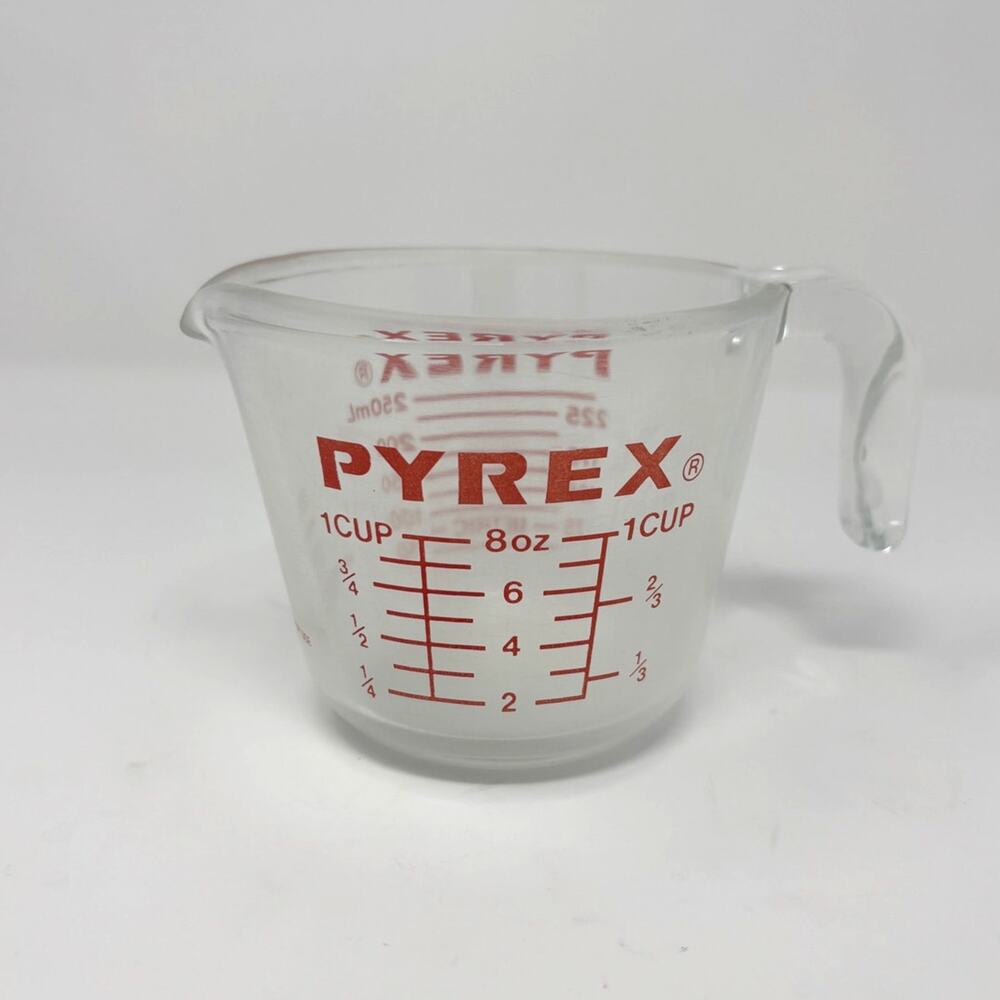 Vintage PYREX 1 Cup 8 Oz Glass Measuring Cup Red Letters